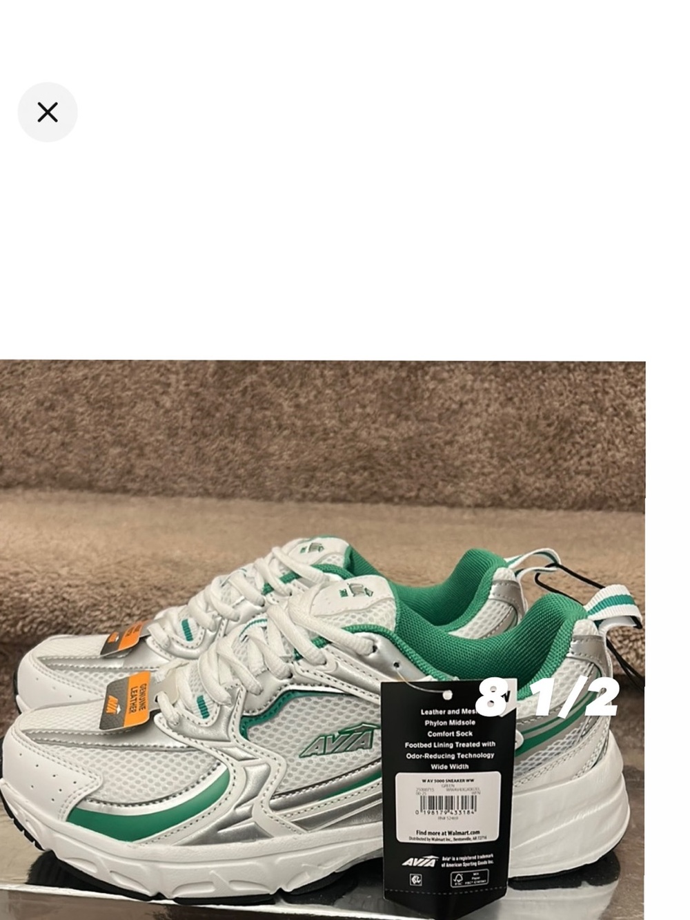 Avia White and Green Mesh Athletic Sneakers